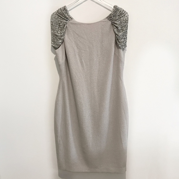 ✨sold✨ badgley mischka • gray silver beaded dress - Picture 4 of 8